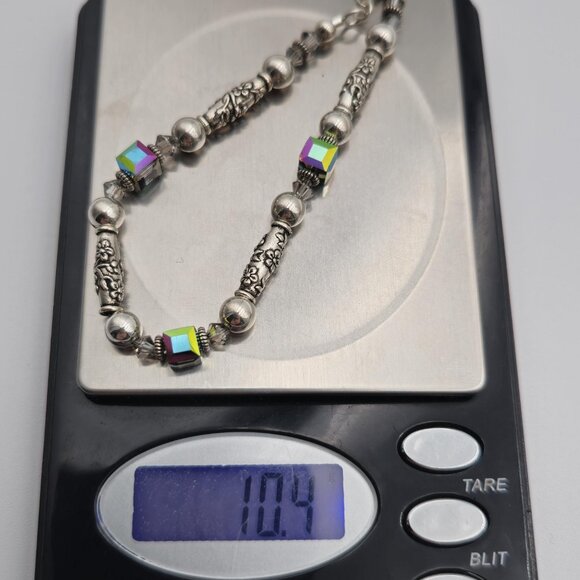 7.5 Inch Sterling Silver Crystal Cubes And Flower Accents Bracelet B485 - Picture 5 of 5